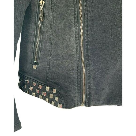 Max Jeans Jacket Womens Size Small Studs Rhinestones Symmetrical Front Zip Black - Picture 6 of 12